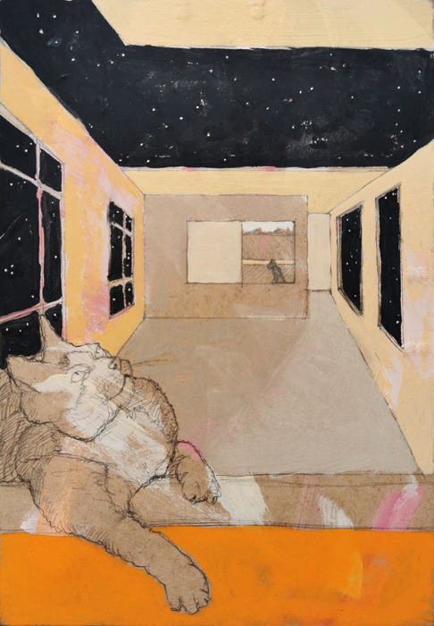 chat ciel étoilé I - 21x30 - tempera